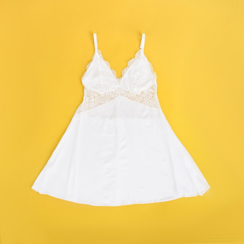 V-neck White Lace Sexy Nightgown