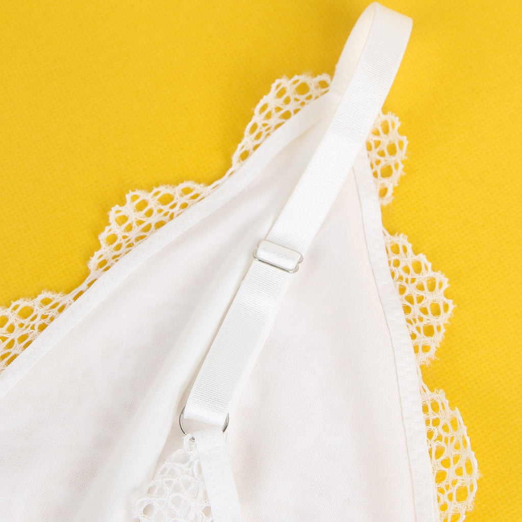 V-neck White Lace Sexy Nightgown