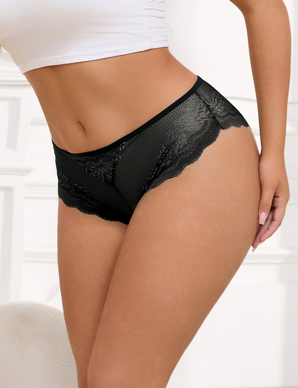 Black Sexy Metal Heart Lace Hollow Out Women Panty