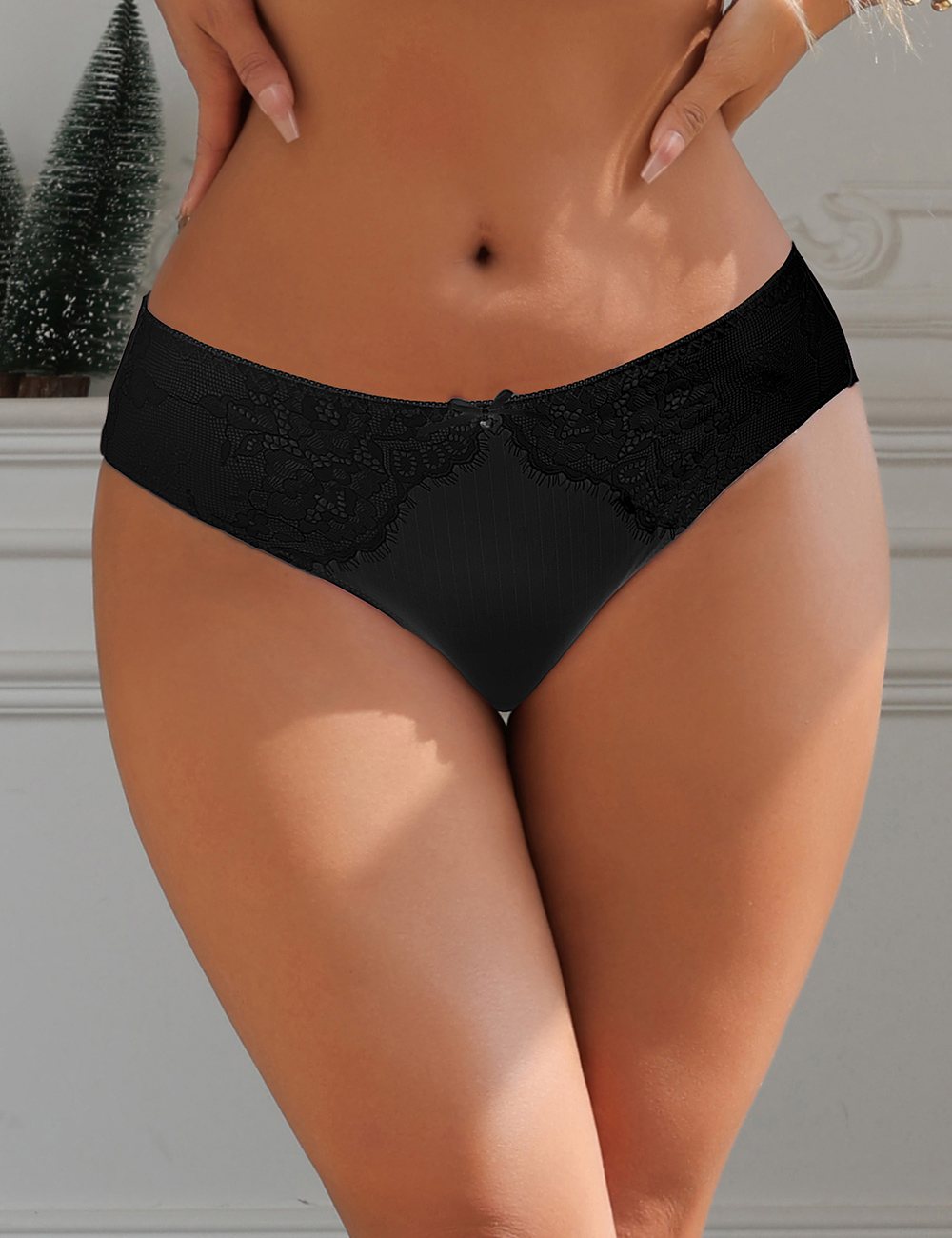 Black Sexy Striped Fabric Lace Bow Women Underwear
