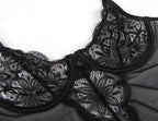 Sexy Black Soft Eyelash Lace Sheer Babydoll Set
