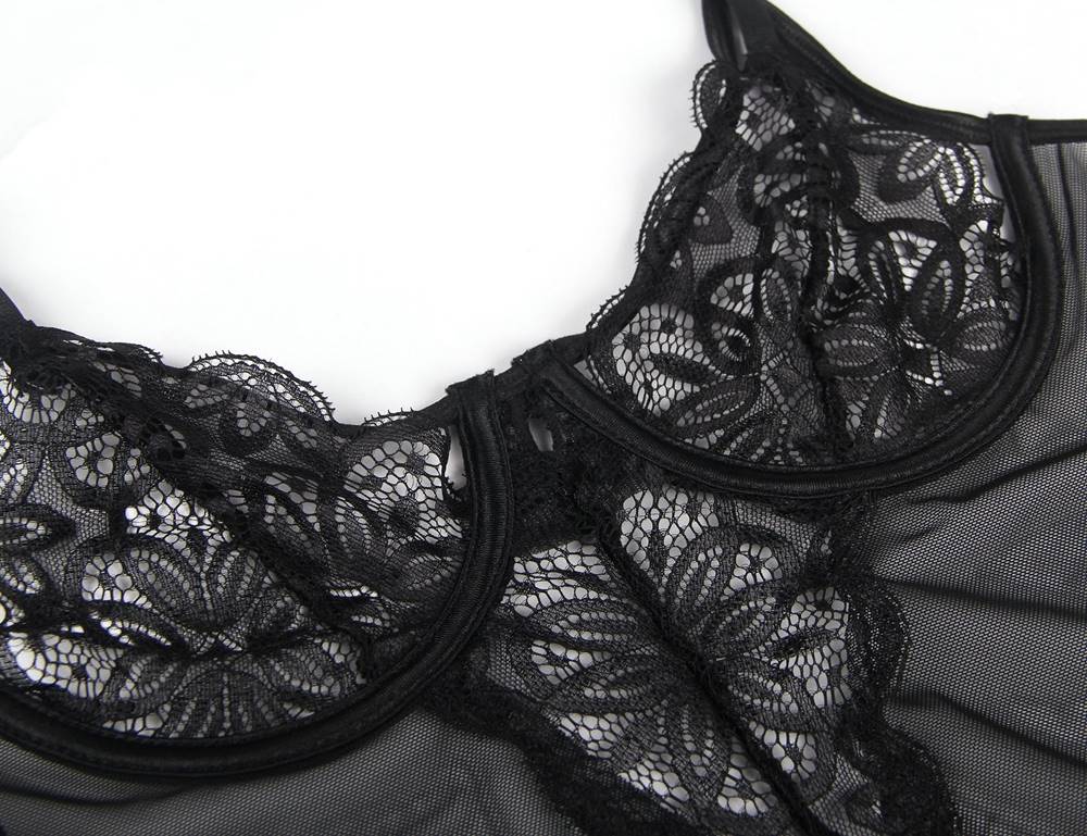 Sexy Black Soft Eyelash Lace Sheer Babydoll Set