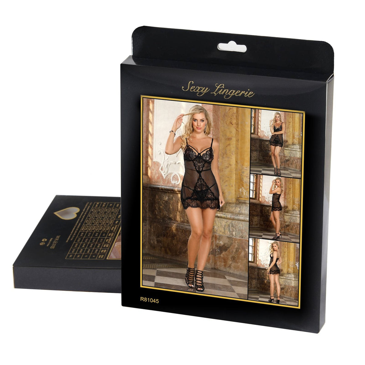 Sexy Black Soft Eyelash Lace Sheer Babydoll Set