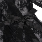 Sexy Long Sleeve Black Eyelash Lace Plus Size Short Sleepwear With Thong