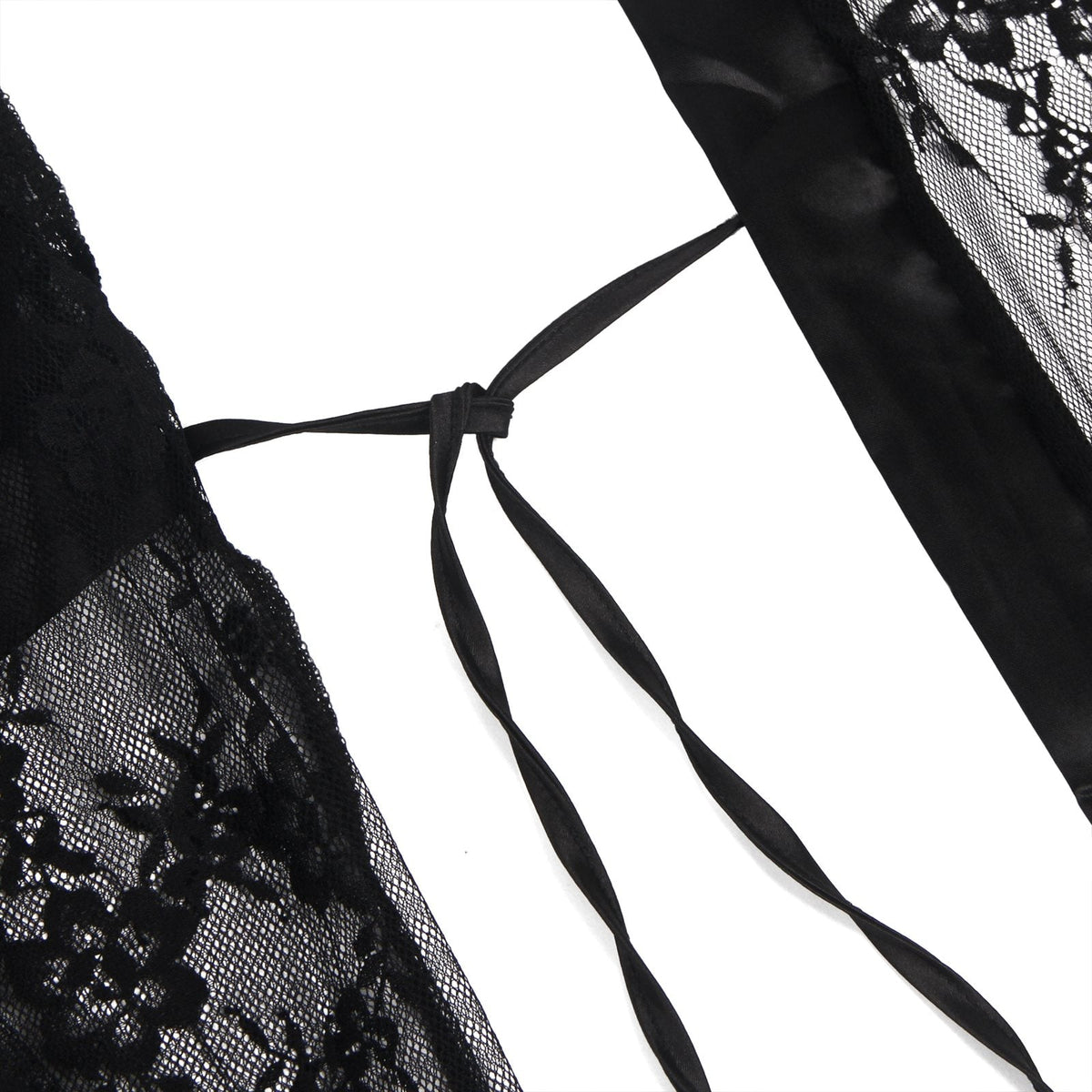 Sexy Long Sleeve Black Eyelash Lace Plus Size Short Sleepwear With Thong