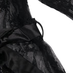 Sexy Long Sleeve Black Eyelash Lace Plus Size Short Sleepwear With Thong