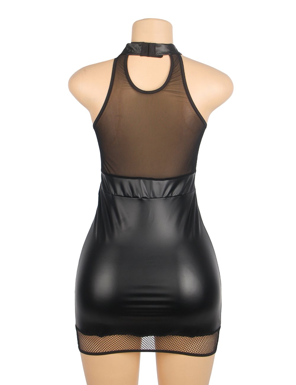 Black Halterneck PU Leather Mesh Sexy Lingerie