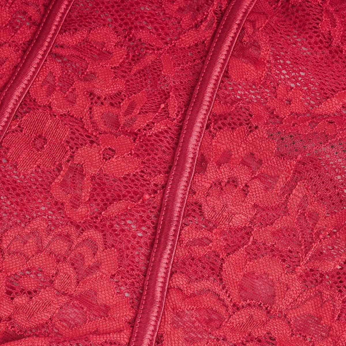 Burgundy Lace Square Neck Short Sleeves Open Crotch Bodysuit